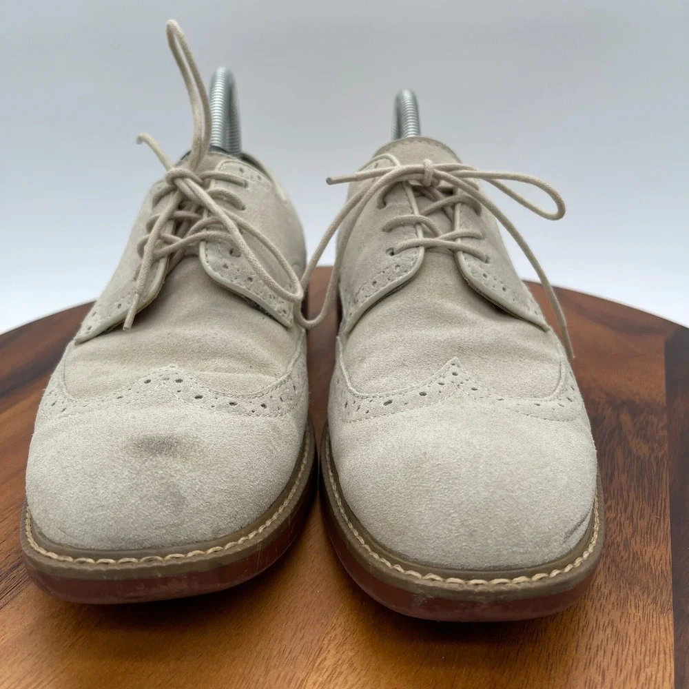 GH Bass & Co Shoes Mens 9.5 D‎ Beige Pembroke Suede Oxford Leather Dress Wingtip